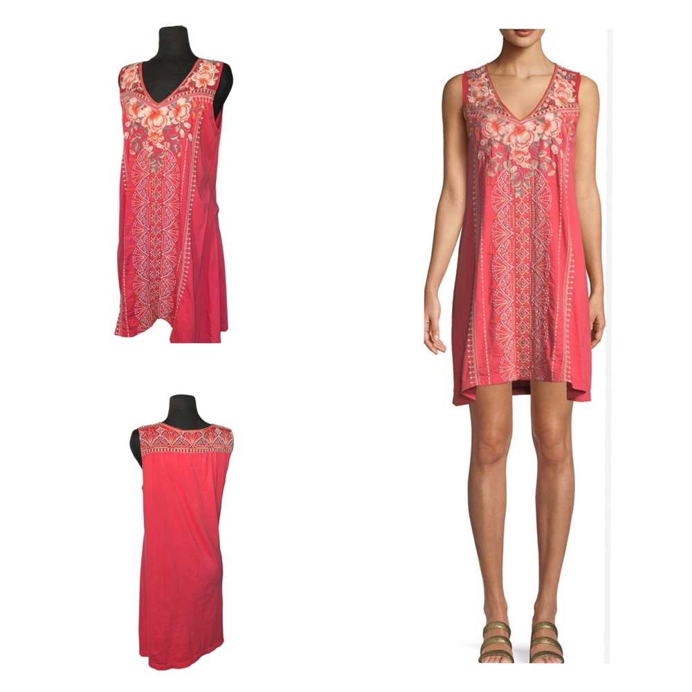 Johnny Was Embroidered Sleeveless V-neck Izora Dress  Large